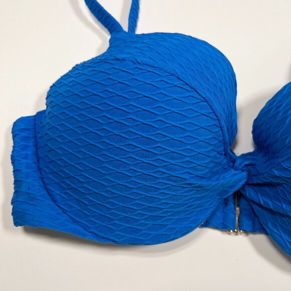 Victoria Secret 34C TWIST FRONT Push Up Bikini Top Underwire Textured Blue - Picture 2 of 7
